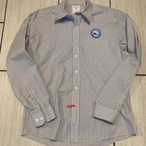 ANTIGUA PHILADELPHIA 76ERS MENS BLUE STRUCTURE LONG SLEEVE DRESS SHIRT Large